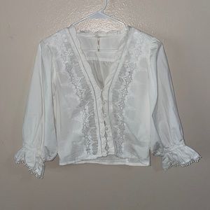 Free People Lace Blouse White Puff Sleeve